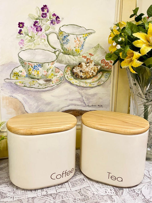 Modena Rayware Coffee & Tea Jars Set of 2 – Ceramic with Wooden Lids