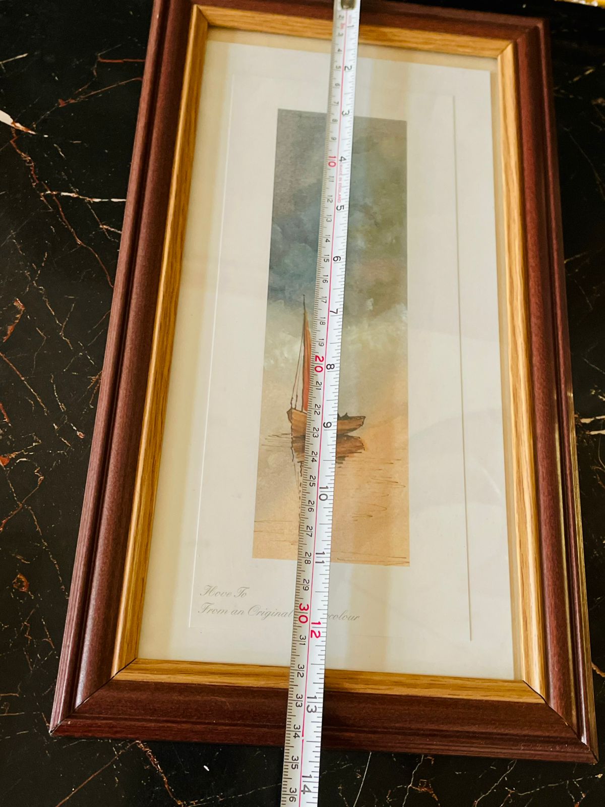 Set of 2 Vintage Framed Art Prints – “Church Gate” & Sailboat – Slim Landscape Artwork – Wooden Frames