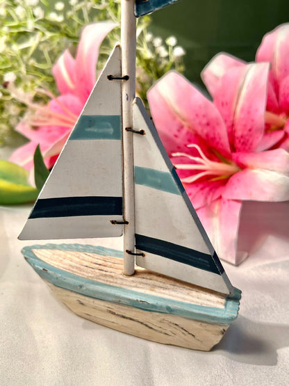 Blue & White Sailboat Decorative Ornament 8" × 6"