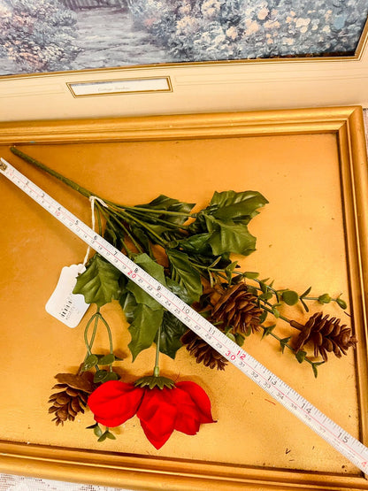 Vintage Red Poinsettia Pine Cone Floral Spray 14"