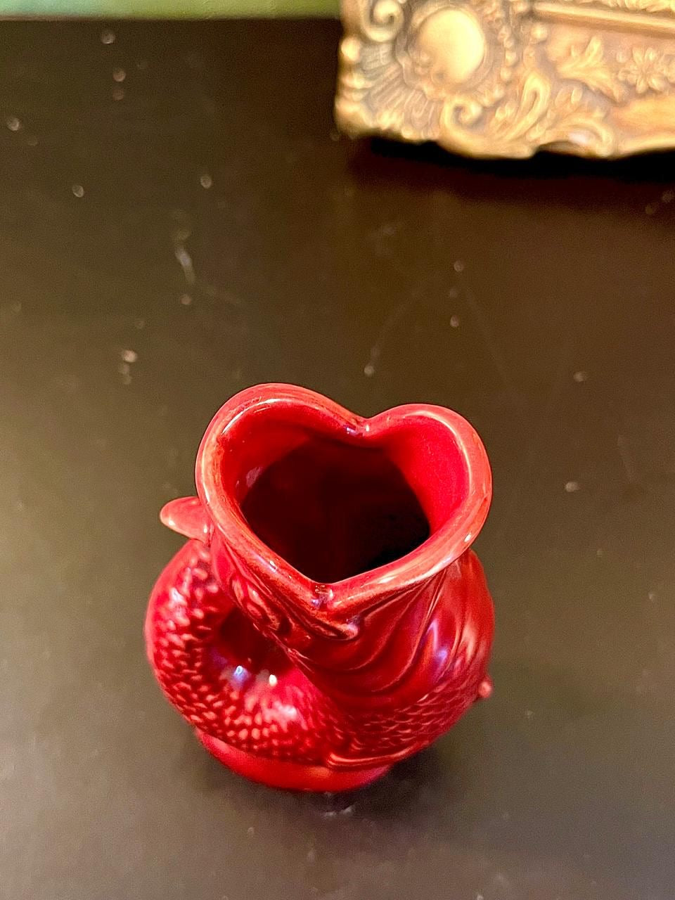 Vintage Red Ceramic Gluggle Fish Vase 5 Inch