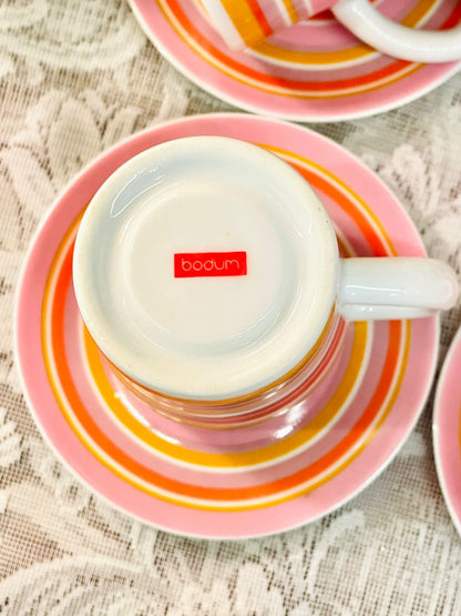 Vintage Pink Stripe Mugs & Saucers Set of 4