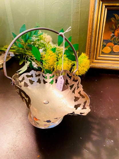 Vintage Silver-Plated Pierced Bon Bon Basket 6 Inch with Handle