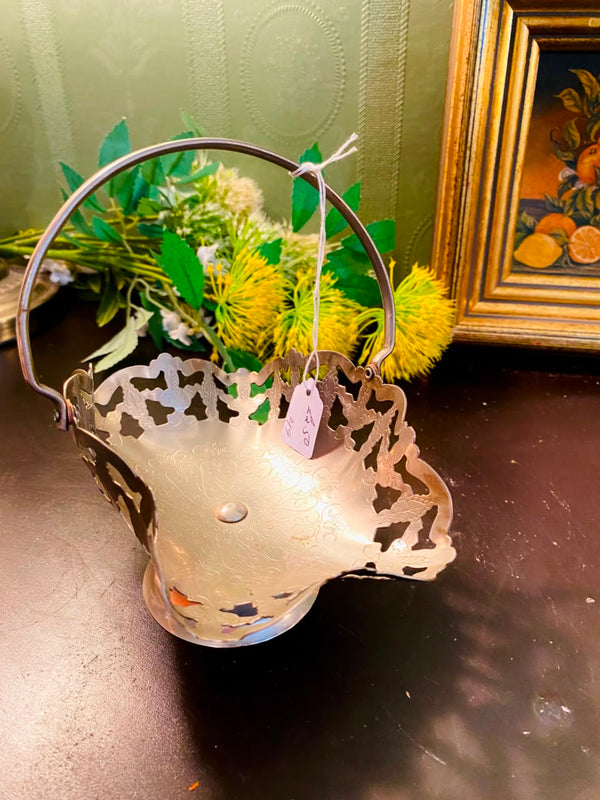 Vintage Silver-Plated Pierced Bon Bon Basket 6 Inch with Handle