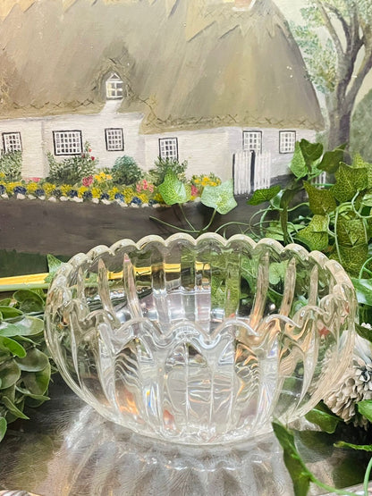 Crystal  Glass Fruit Bowl – Scalloped Edge with Paneled Pattern