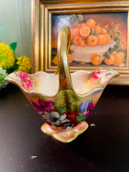 Royal Winton Grimwades Floral Basket Vase 5" Vintage England