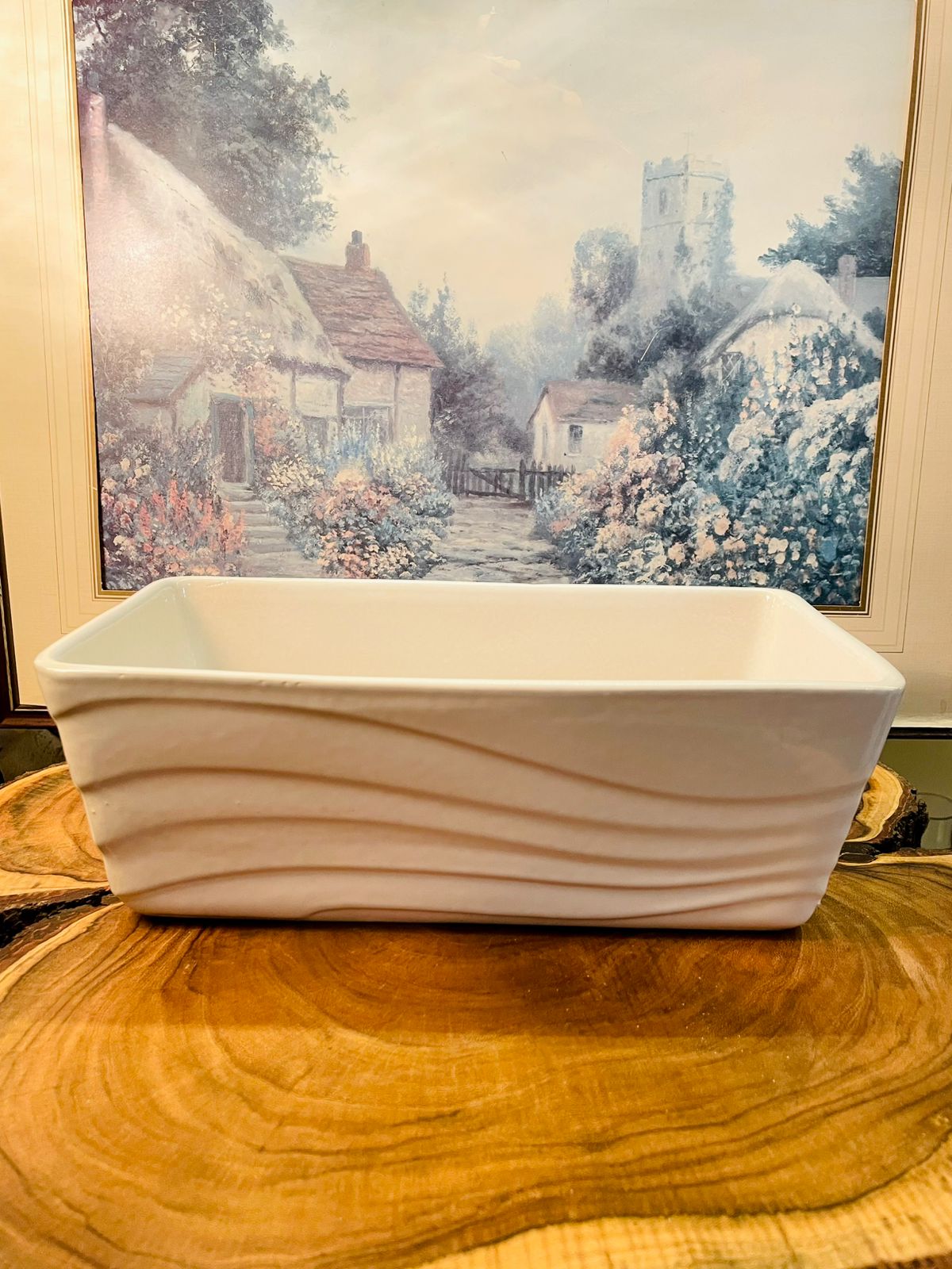 Vintage White Ceramic Loaf Baker | Textured Oven-to-Table Dish