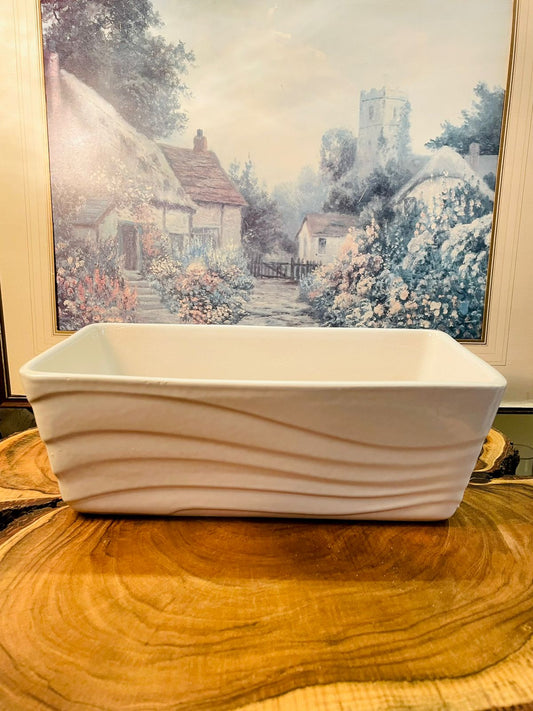 Vintage White Ceramic Loaf Baker | Textured Oven-to-Table Dish