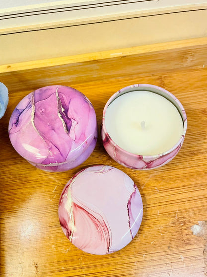 Purple & Pink Marble Candles – Elegant Home Décor Gift Candle Tin
