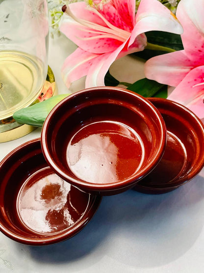 Set of 3 Brown Glazed Stoneware Ramekin Bowls – Approx. 10 cm