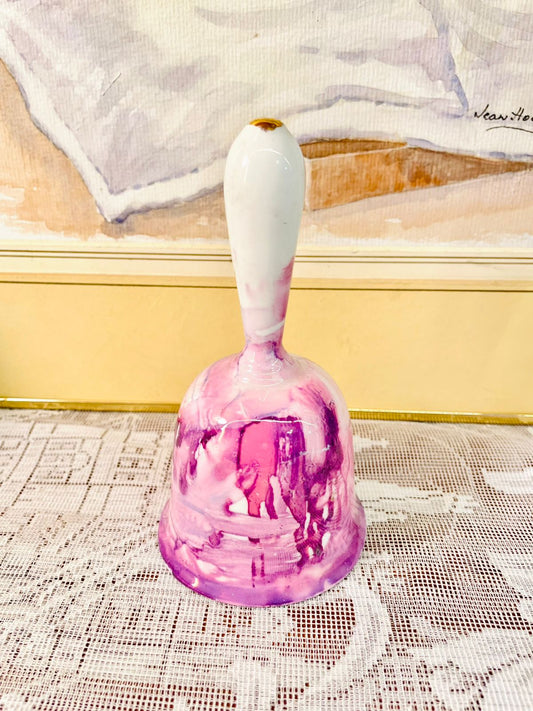 Vintage Pink & Purple Porcelain Bell – Gold Trim