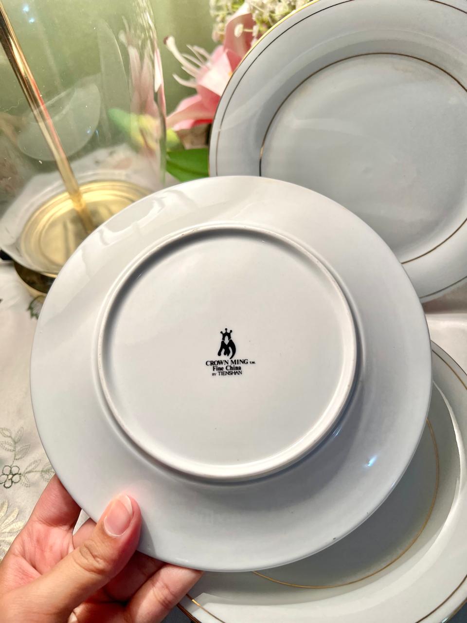 Crown Ming Fine China Gold Trim Plates Set of 5, 19 cm