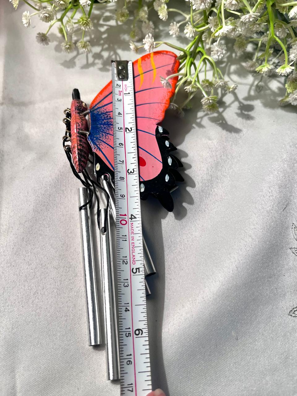 Pink Butterfly Hanging Chime Decor 6.5 Inch