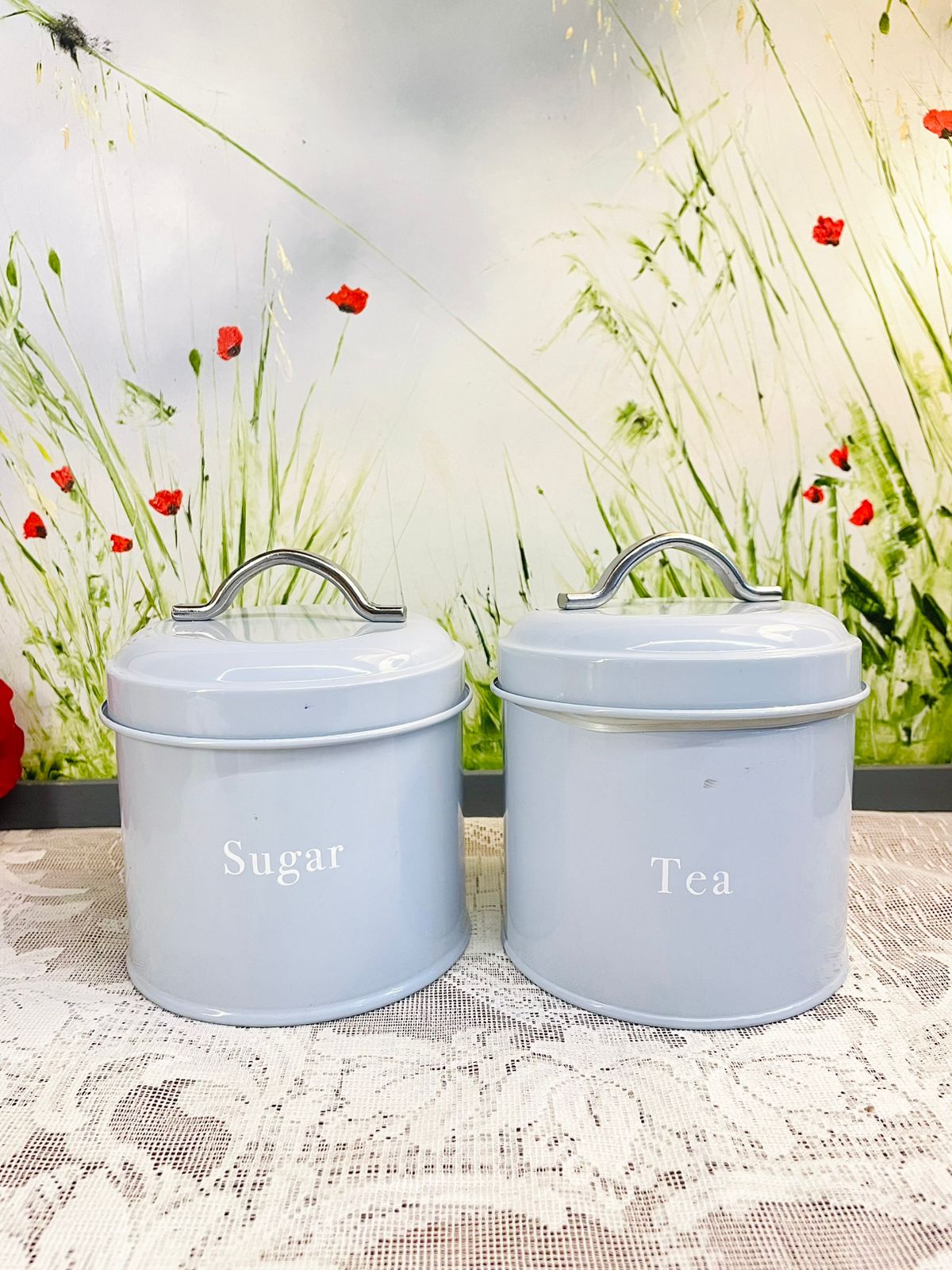 Vintage Grey Tea & Sugar Kitchen Canister Set