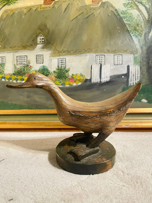 Wooden Carved Duck Standing – Lovely Dark Wood Rare Collectible