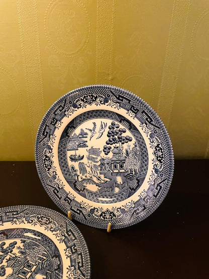 Vintage Willow Pattern Blue Plates Set of 2 6.5"