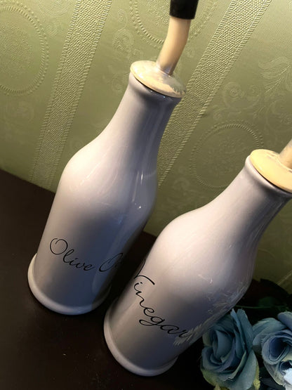 Vintage Ceramic Olive Oil and Vinegar Bottle Set 9 Inch