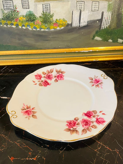 Vintage Duchess “June Cove” Bone China Cake Plate – English Pink Rose Design