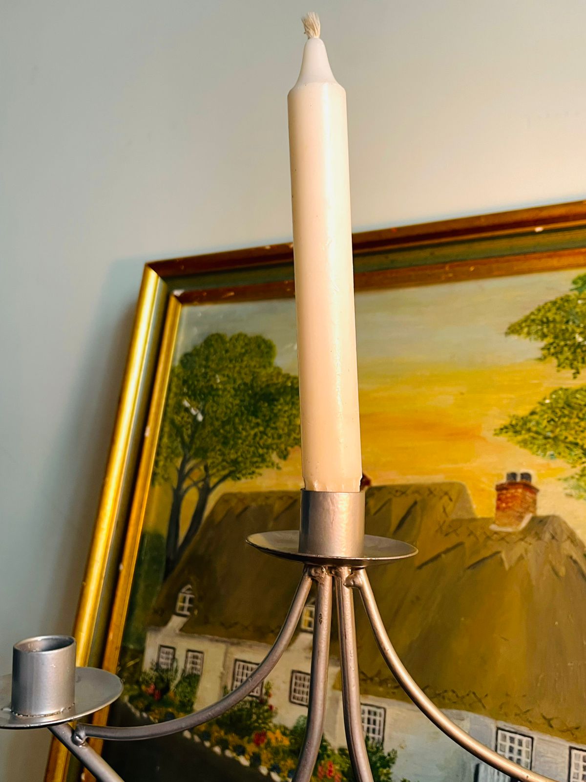 Vintage Silver Metal 3-Arm Candle Holder – Curved Scroll Design