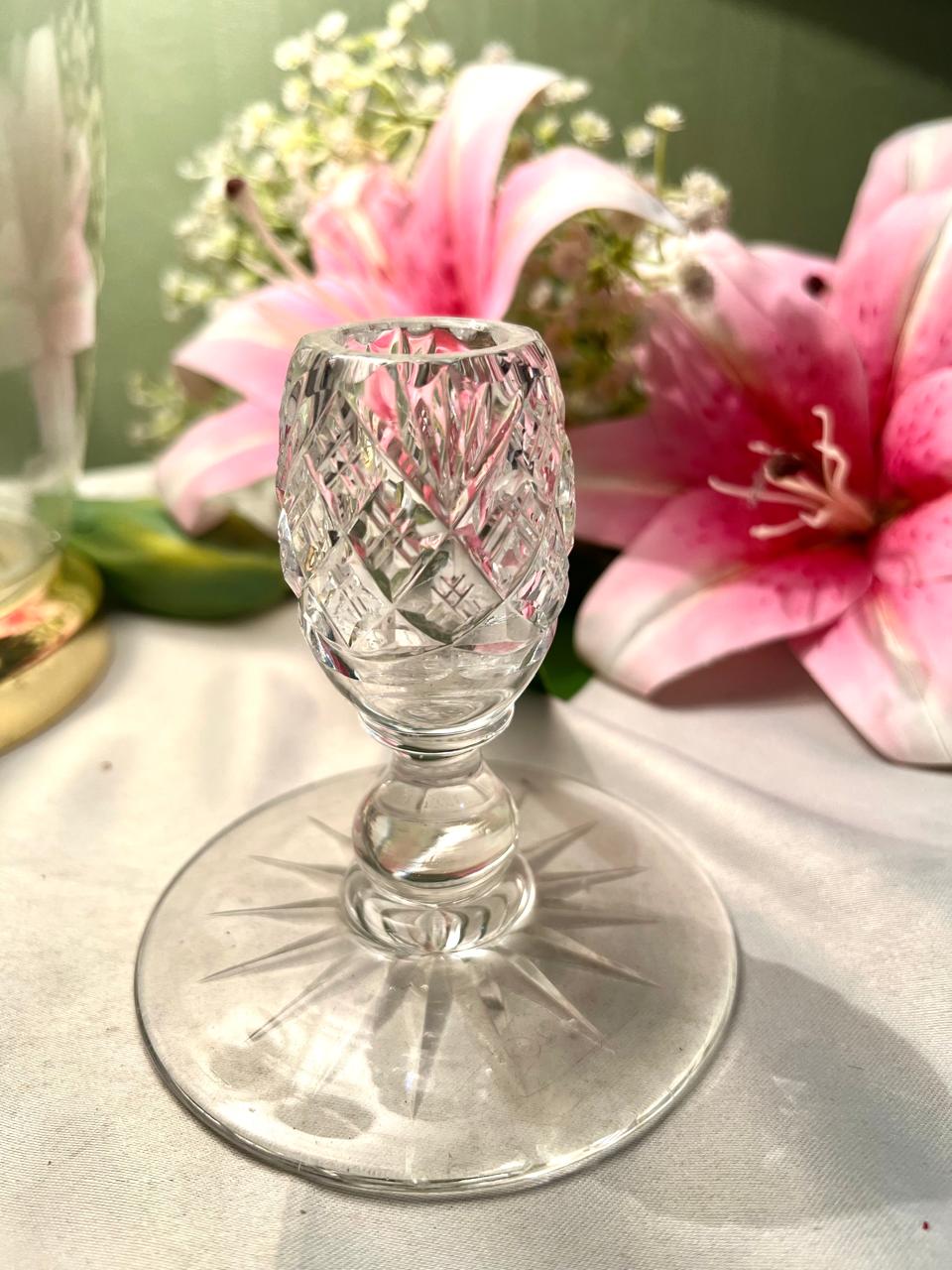 Vintage Cut Crystal Candlestick Holder Approx. 11 cm Tall