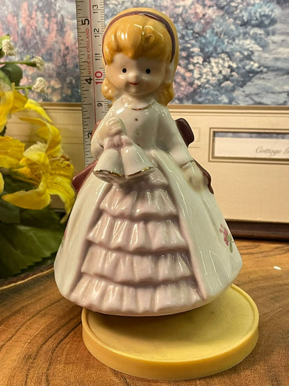 Vintage Porcelain (Musical) Lady Bell Figurine in Soft Pink