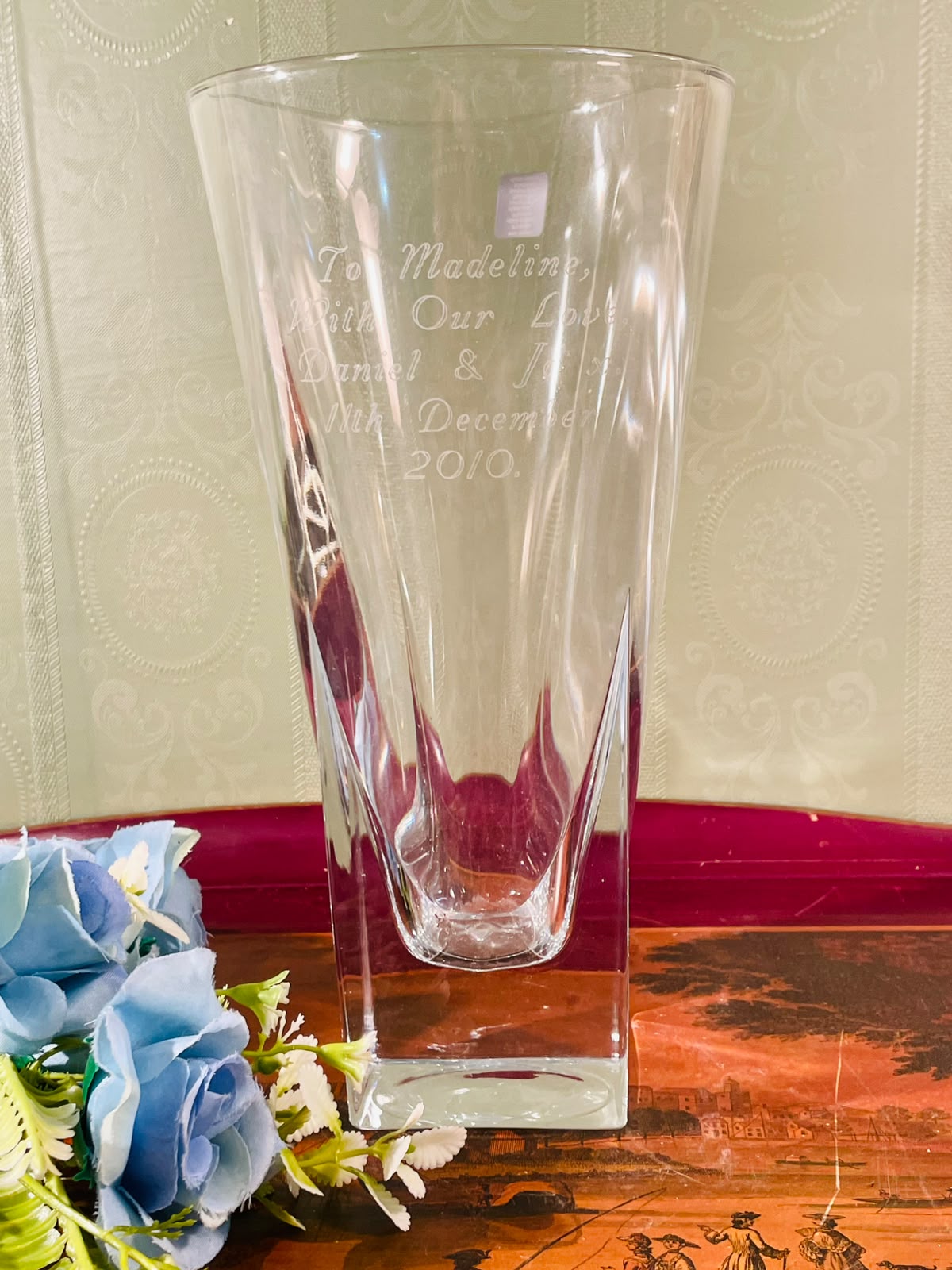 Engraved Clear Crystal Vase – 10 Inch