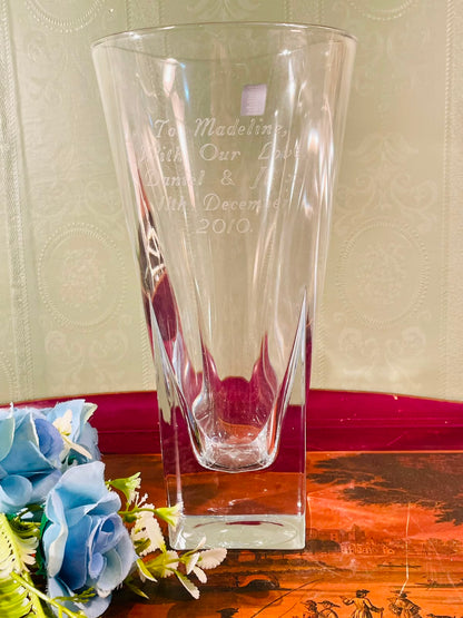 Engraved Clear Crystal Vase – 10 Inch