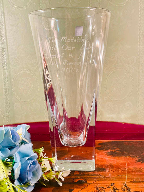 Engraved Clear Crystal Vase – 10 Inch