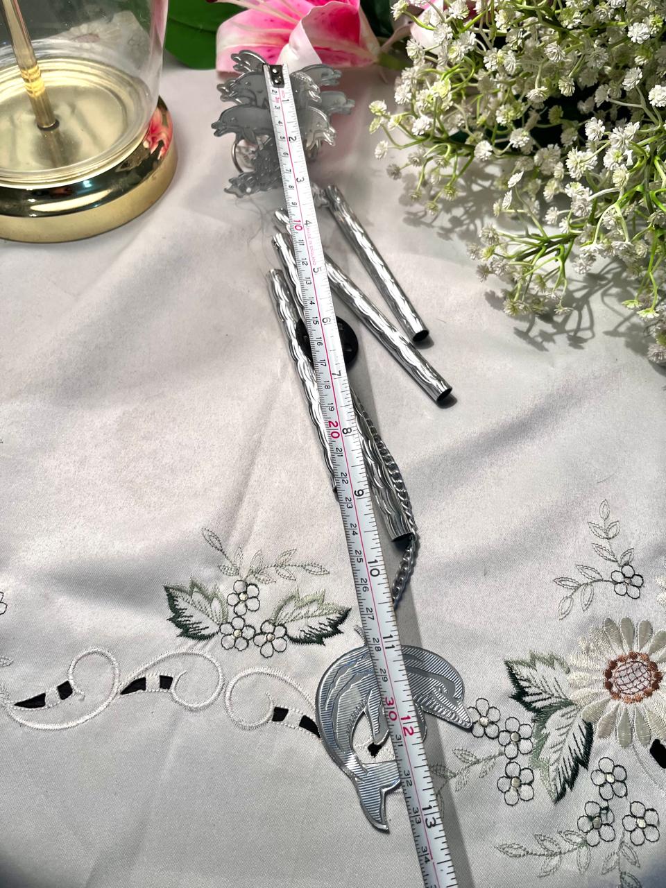 Silver Dolphin Wind Chime Hanging Decor 13 Inch