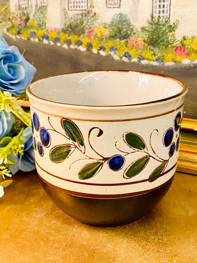 Hand-Painted Rustic Ceramic Planter – Cottage-Core Tabletop Decor