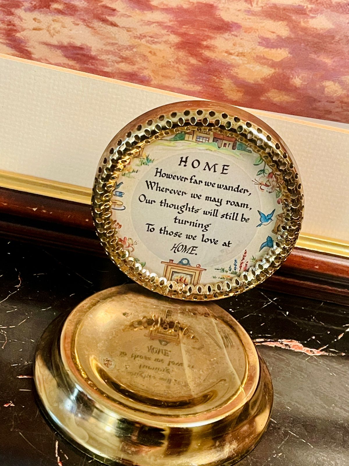 Vintage Brass Tabletop Plaque with Poem – "Home"