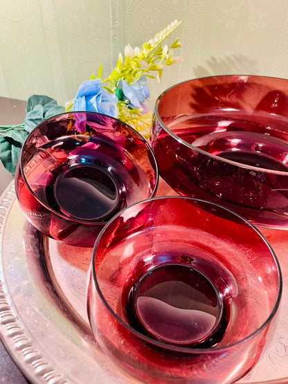 Ruby Red Crystal Serving Bowl Set – 3 Pieces