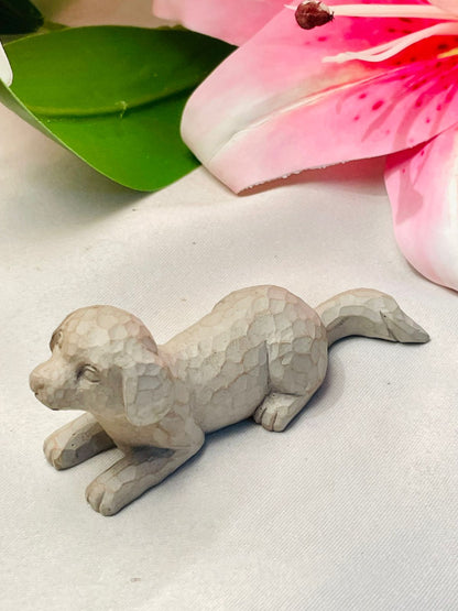 Carved-Texture Dog Miniature Figurine 3.25 in