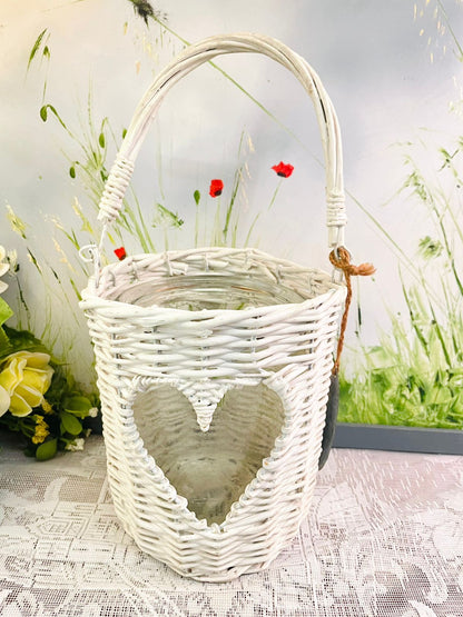 White Wicker Heart Lantern Candle Holder Set Of 2