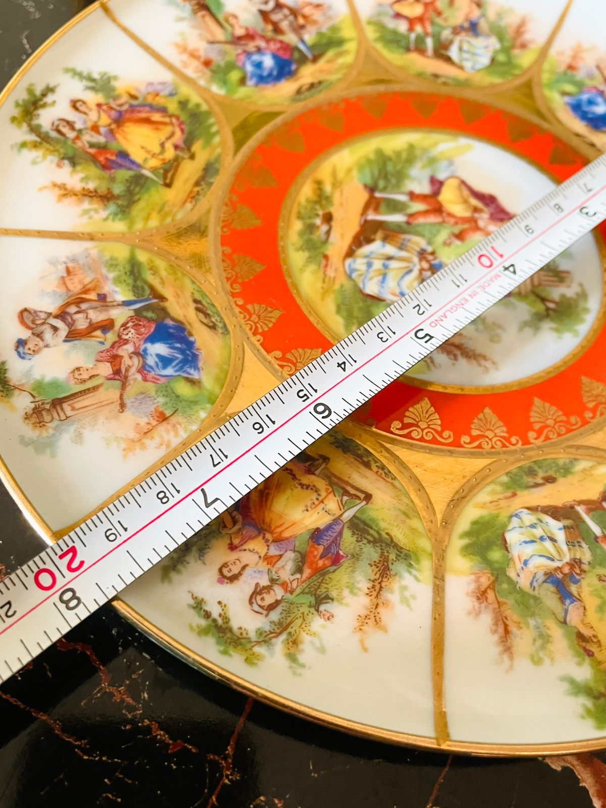 (Rare Find) Old Vienna Decorative Plate – Rococo Revival Scene with Gold Accents, England