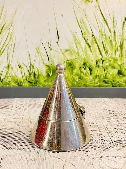 Vintage Silver Tone Conical Lidded Trinket Box