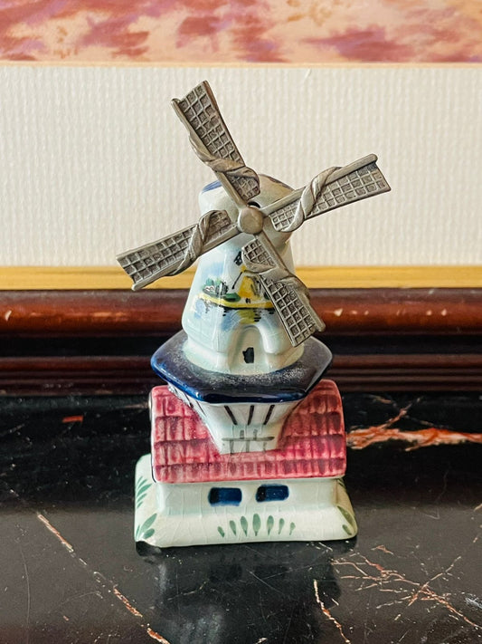 vintage windmill figurine, english ceramic decor, hand painted pottery england, countryside collectible, rare thrift finds pakistan, european vintage home decor, ceramic windmill england, sunset kitchen thrift shop, vintage miniature decor, collectible english pottery, heritage ceramic figurine