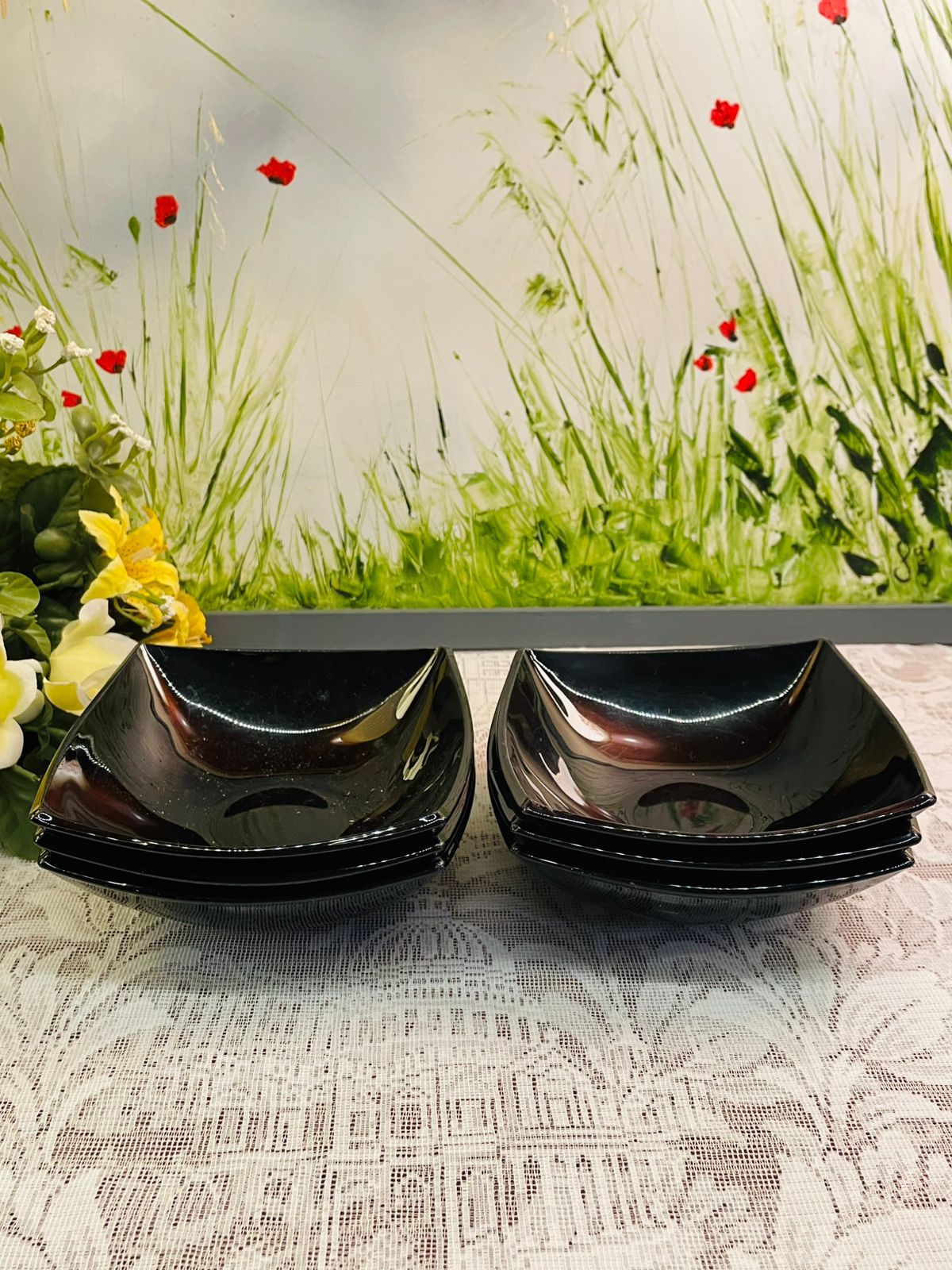 Vintage Black Square Dessert Bowls Set of 6