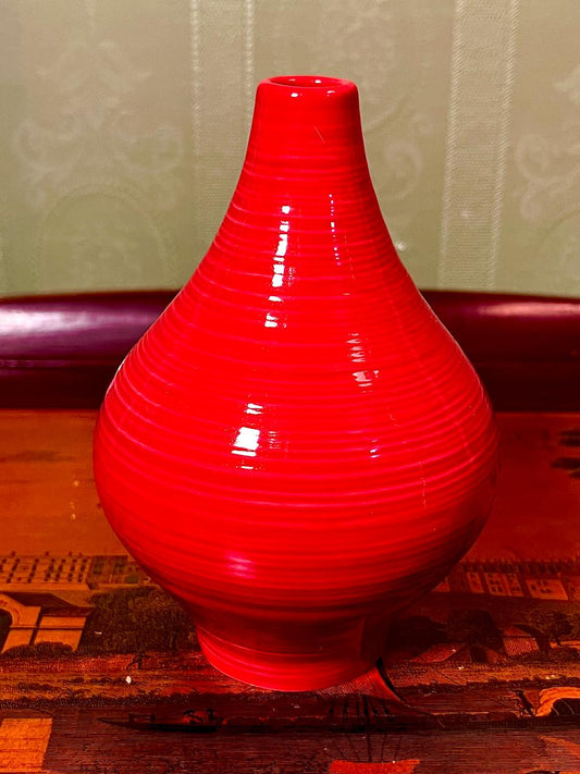 Vintage Red Ceramic Bud Vase 5 Inch | Ribbed Decorative Vase