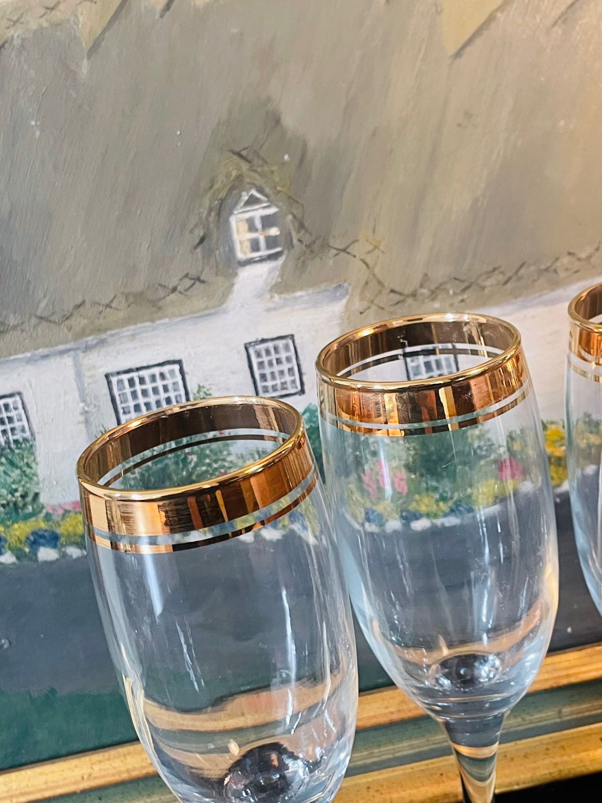 Set of 4 Vintage Gold Rim Champagne Flutes – Classic European Glass with Stems