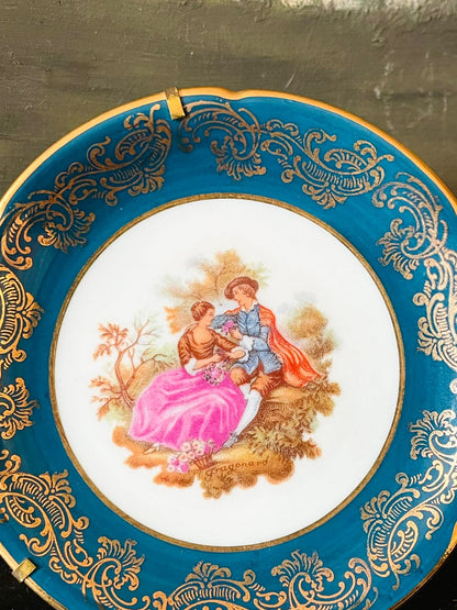Limoges France Mini Decorative Plate – Rococo Courting Scene with Gold Scrollwork