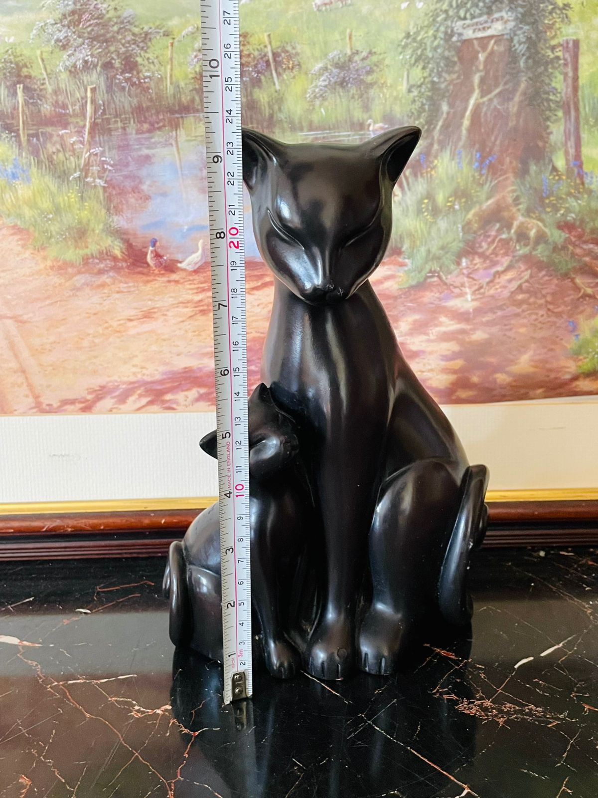 Vintage Black Cat & Kitten Sculpture – Modern Minimalist Animal Figurine