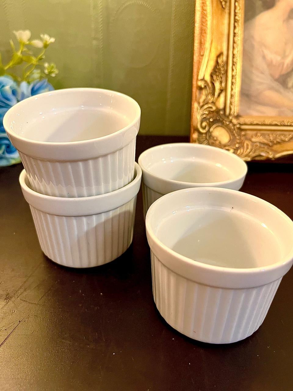Set of 4 White Ceramic Ramekin Bowls 3 Inch