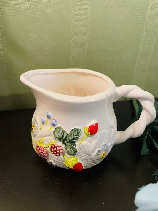 Vintage Berry Ceramic Creamer Jug 4 Inch Cottage Decor