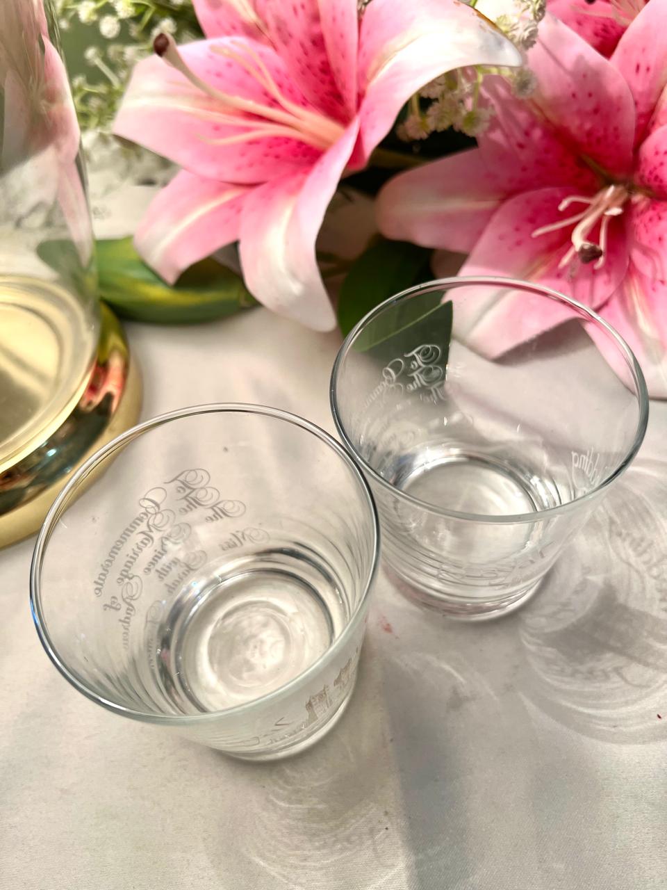 Vintage Etched Crystal Tumblers Pair Approx. 10 cm Tall