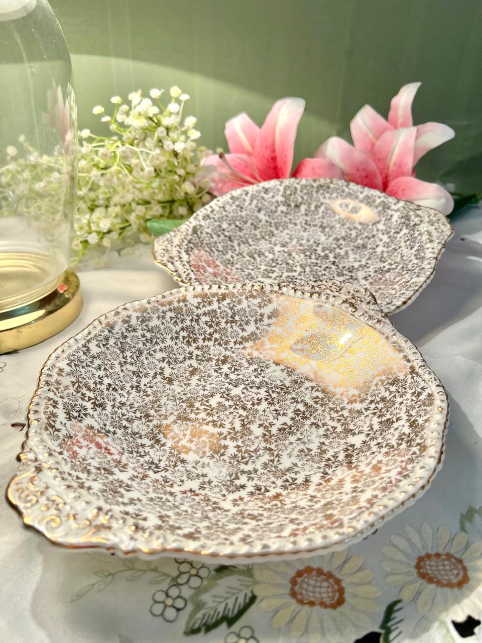 VINTAGE CROWN REGENT BONE CHINA ''GOLD GILT LEAF CHINTZ English Bone China  Serving Plater  – 10 Inch, ( Each)