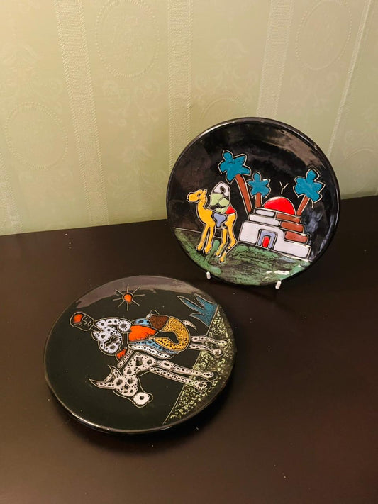Vintage Camel & Palm Tree Decorative Plates Set of 2