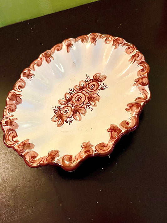 Vintage Brown Floral Scalloped Decorative Plate 8 Inch