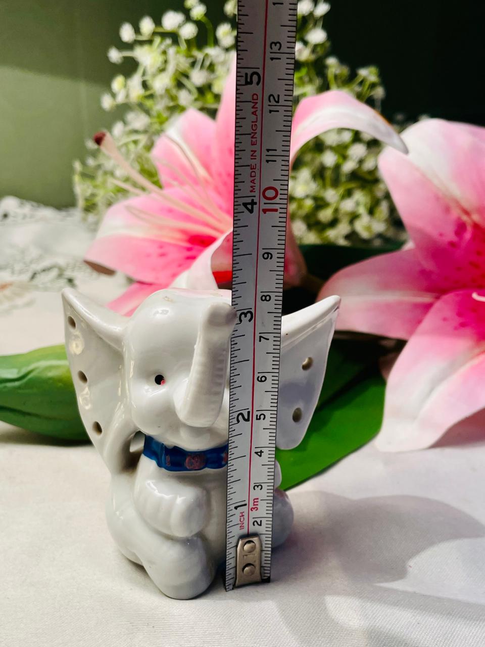 Vintage White Ceramic Elephant Figurine with Pierced Ears 8 cm