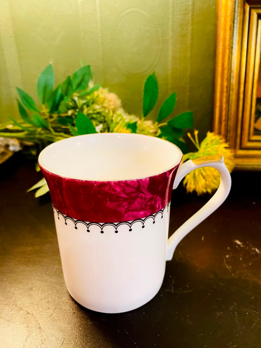 Burgundy & Gold Accent Ceramic Mug 4 Inch Elegant Tea Cup